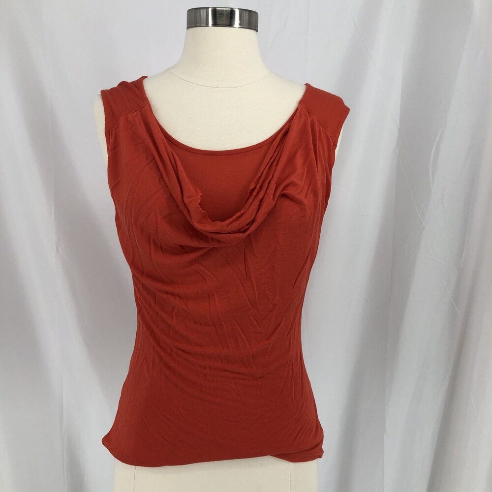 Banana Republic Womens Medium Orange Cowl Neck Sleeveless Draped Blouse